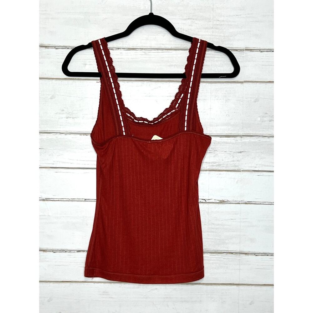 Free People Only You Red Ribbed Lace Trim Tank Top Size Medium Cami - Picture 3 of 9